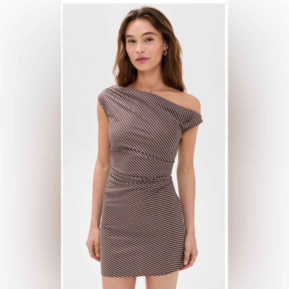 STAUD Phare mini dress-Dark oak micro stripe